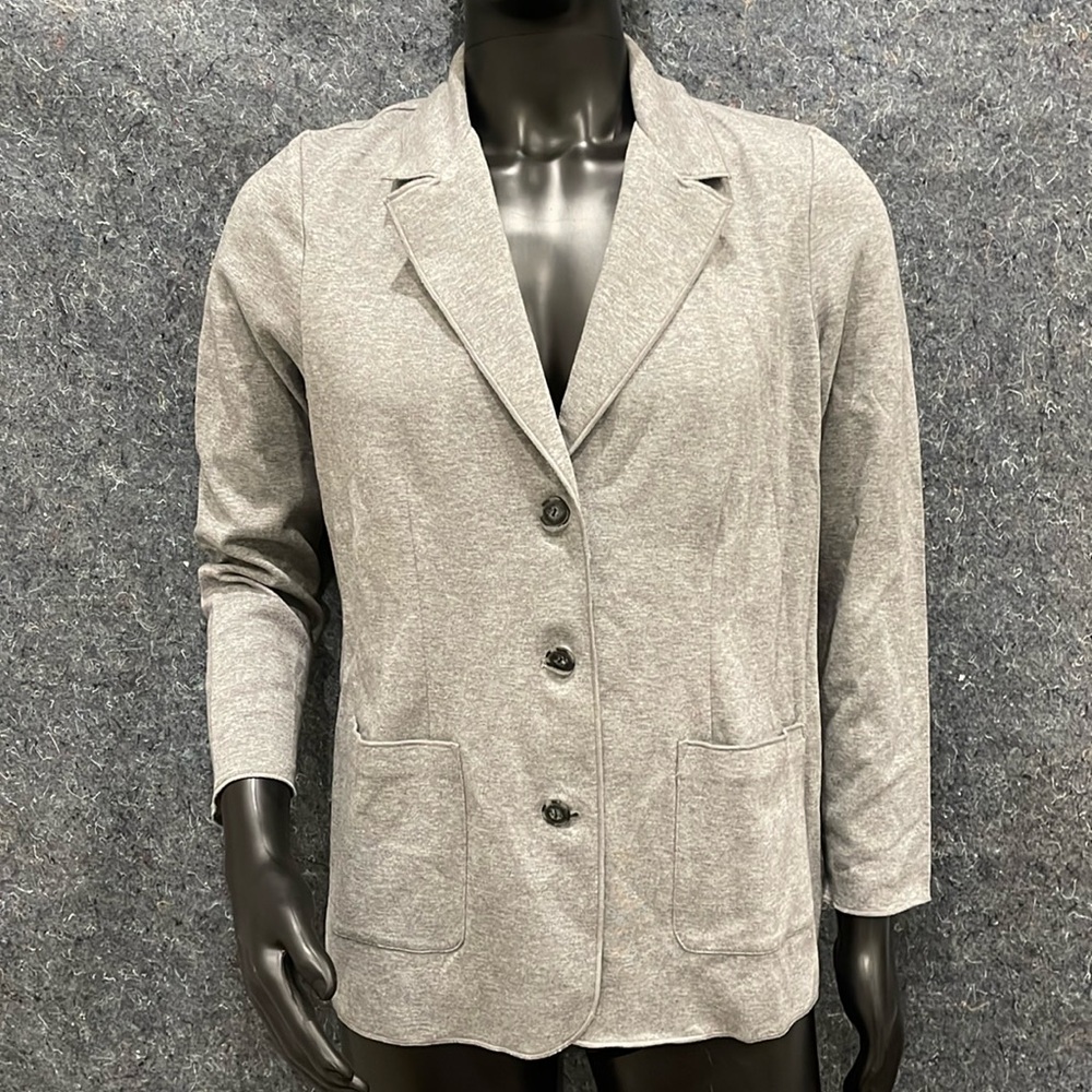 J Jill WOMENS LARGE Gray Formal Button Up Long Sleeve Blazer Jacket Suit Top